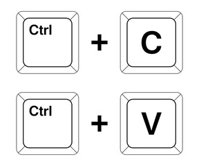 Ctrl C, Ctrl V keys on the keyboard, copy and paste the key combination. Insert a keyboard shortcut for Windows devices. Computer keyboard icons. Vector