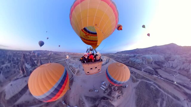 Cappadocia Flight In A Hot Air Balloon. 360 3D Over Capture