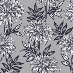 Chrysanthemum seamless pattern. Handwork, graphics. Wallpaper, fabric design.