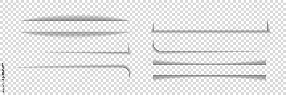 Poster divider shadow lines. divider of paper with shadows. box for web page. banner with frame on transpar