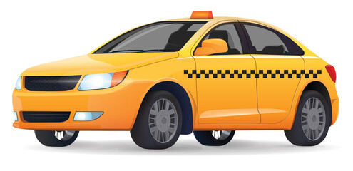 Yellow taxi vector illustration isolated background. - obrazy, fototapety, plakaty