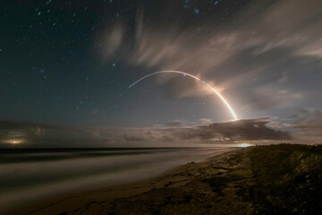 Long Exposure rocket launch seen from north of Canaveral National Seashore in Floirda