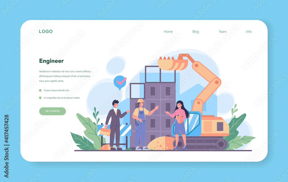 Aufkleber engineering web banner or landing page. technology and science.