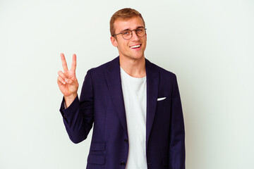 Young business caucasian man isolated on white background