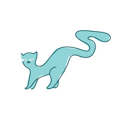 cat with a long tail, line art vector illustration of blue cat in childish style