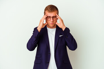 Young business caucasian man isolated on white background