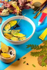 Autumn soup, for artists, paints, leaves, the concept of autumn