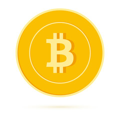 Bitcoin, internet currency coin isolated on white background. BTC yellow gold coin. Cryptocurrency,