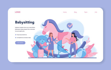 Babysitter service or nanny agency web banner or landing page