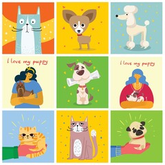 Set of cards with cats and dogs