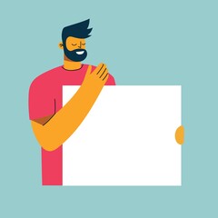Vector illustration of man with banner for use in advertising, presentations, brochures, blogs, documents and forms