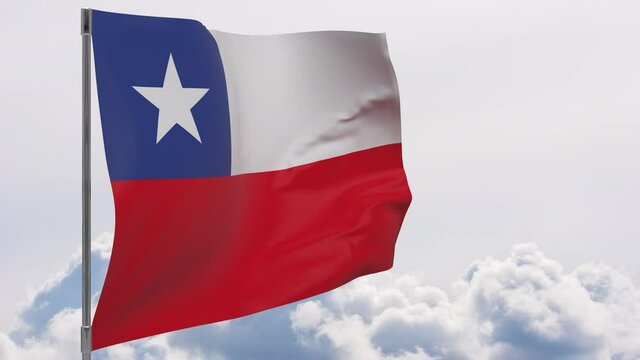 Chile flag on pole with sky background seamless loop 3d animation