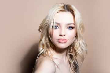 Natural makeup girl. Portrait of beautiful woman. Beauty care. Natural skin, skin care cosmetics.