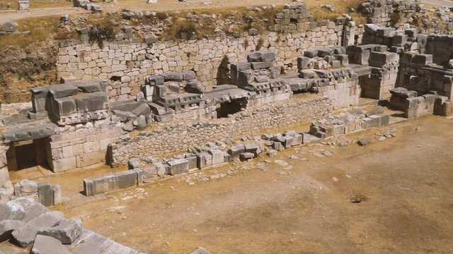 Ruins of ancient theater in Xanthos town, Turkey old roman and lycian rock tombes and civilization