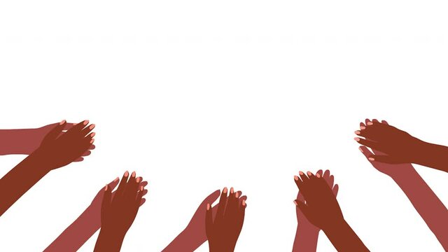 Women's hands clap. Applause. Hands rub each other. Group of hands. Joyful emotions. White background.