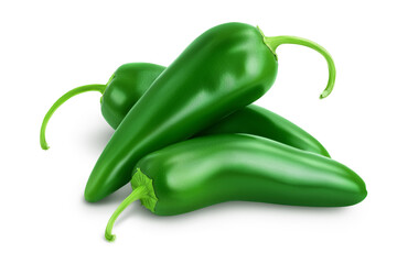 jalapeno pepper isolated on white background. Green chili pepper with clipping path and full depth of field.
