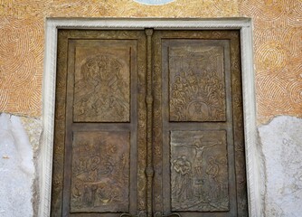 Cathedral of the Resurrection of Christ in Podgorica. Montenegro. Cathedral doors