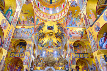 Fototapeta na wymiar Cathedral of the Resurrection of Christ in Podgorica. Cathedral inside. Cathedral interior. Montenegro