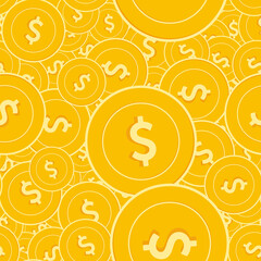 American dollar coins seamless pattern. Graceful scattered USD coins. Big win or success concept. US