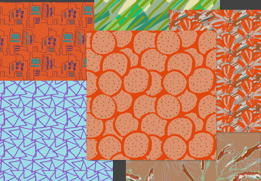 Seamless Pattern Set with Hand Drawn Floral Elements
