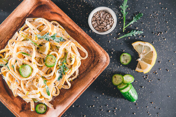 Pasta with a sour cream lemon and herbs