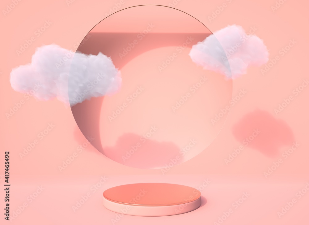 Poster background 3d rendering with podium and minimal cloud scene, minimal product display background.