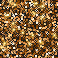 Glitter seamless texture. Admirable red gold particles. Endless pattern made of sparkling sequins. E