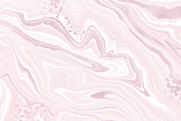 Abstract dusty pink liquid marble or watercolor background with glitter foil textured stripes . Pastel marbled alcohol ink drawing effect. Vector illustration design template for wedding invitation
