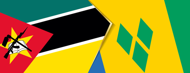 Mozambique and Saint Vincent and the Grenadines flags, two vector flags.
