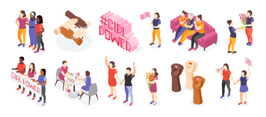 Fototapeta na wymiar International Women Day Isometric Icons