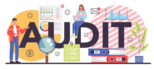 Audit typographic header. Business operation specialist. Professional