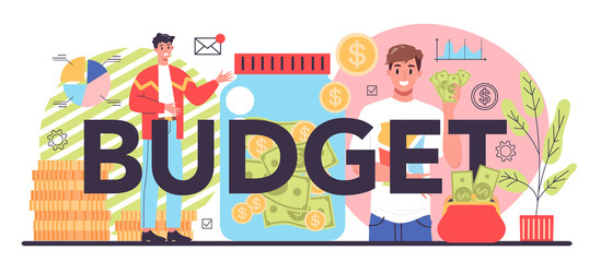 Naklejka premium Budget typographic header. Idea of financial planning and well-being