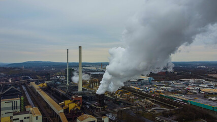 Fototapeta premium Industrial site for steel production - aerial view