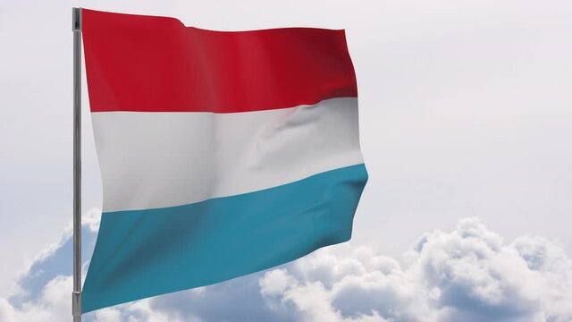 Luxembourg flag on pole with sky background seamless loop 3d animation
