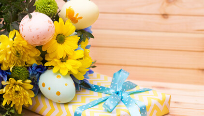 Easter composition  in bright colors. Background for greeting card