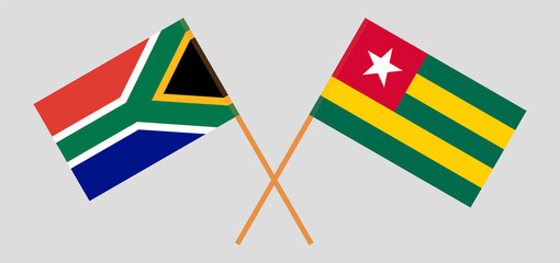 Crossed flags of Republic of South Africa and Togo. Official colors. Correct proportion