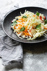 vegetable salad Chinese cabbage, pepper, radish, carrot, onion ingredients snack healthy meal top view copy space for text food background keto or paleo diet vegan or vegetarian food