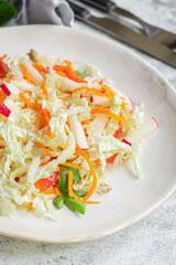 vegetable salad Chinese cabbage, pepper, radish, carrot, onion ingredients snack healthy meal top view copy space for text food background keto or paleo diet vegan or vegetarian food