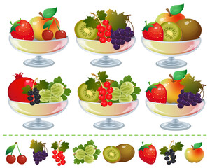 Color images of fruit and berry desserts on a white background. Set of vector illustrations for children.