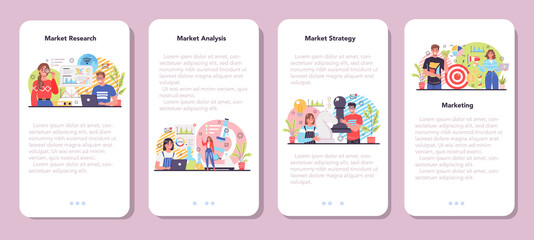 Marketing mobile application banner set. Market research and analysis.