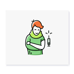 Vaccination and immunization color icon.Character doing the vaccination.Influenza Vaccine.Planned immunization.Intramuscular injection. Isolated vector illustration