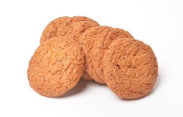 Oatmeal cookies with raisins on a white background