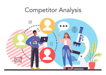 Start up running concept. Competitor search and analysis. Market research