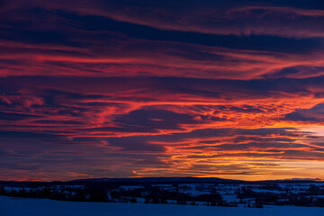 Evening sky above Toten, Norway, in winter.
