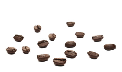 Pile coffee beans isolated on white background and texture