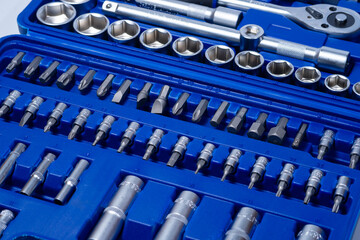 professional set of ratchets and sockets with tool steel bits with added vanadium and chrome on a...