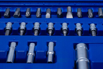 professional set of ratchets and sockets with tool steel bits with added vanadium and chrome on a...