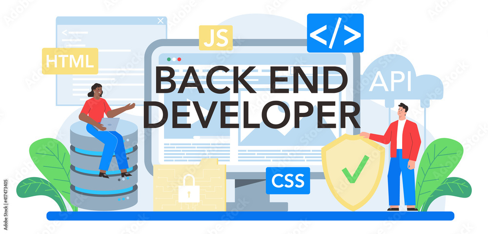 Poster back end developer typographic header. software development