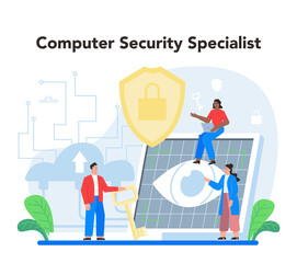 Computer security specialist. Idea of digital data protection and safety.
