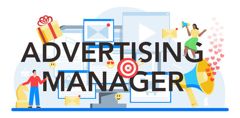 Advertising manager typographic header. Idea of making announcements through